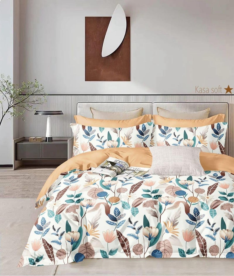 STARNSTYLE 100% Cotton Super Soft King Size Bedsheet Set with 2 Pillow Covers - Floral Design
